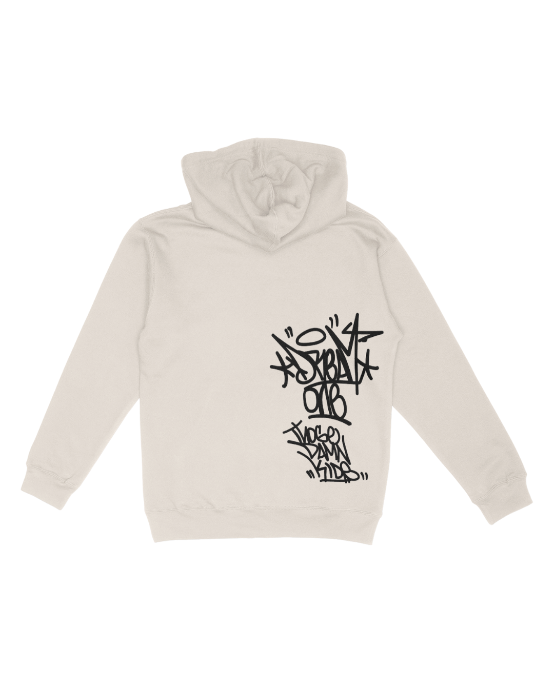 back of Dream TDK hoodie / color Light cream / graphic color black